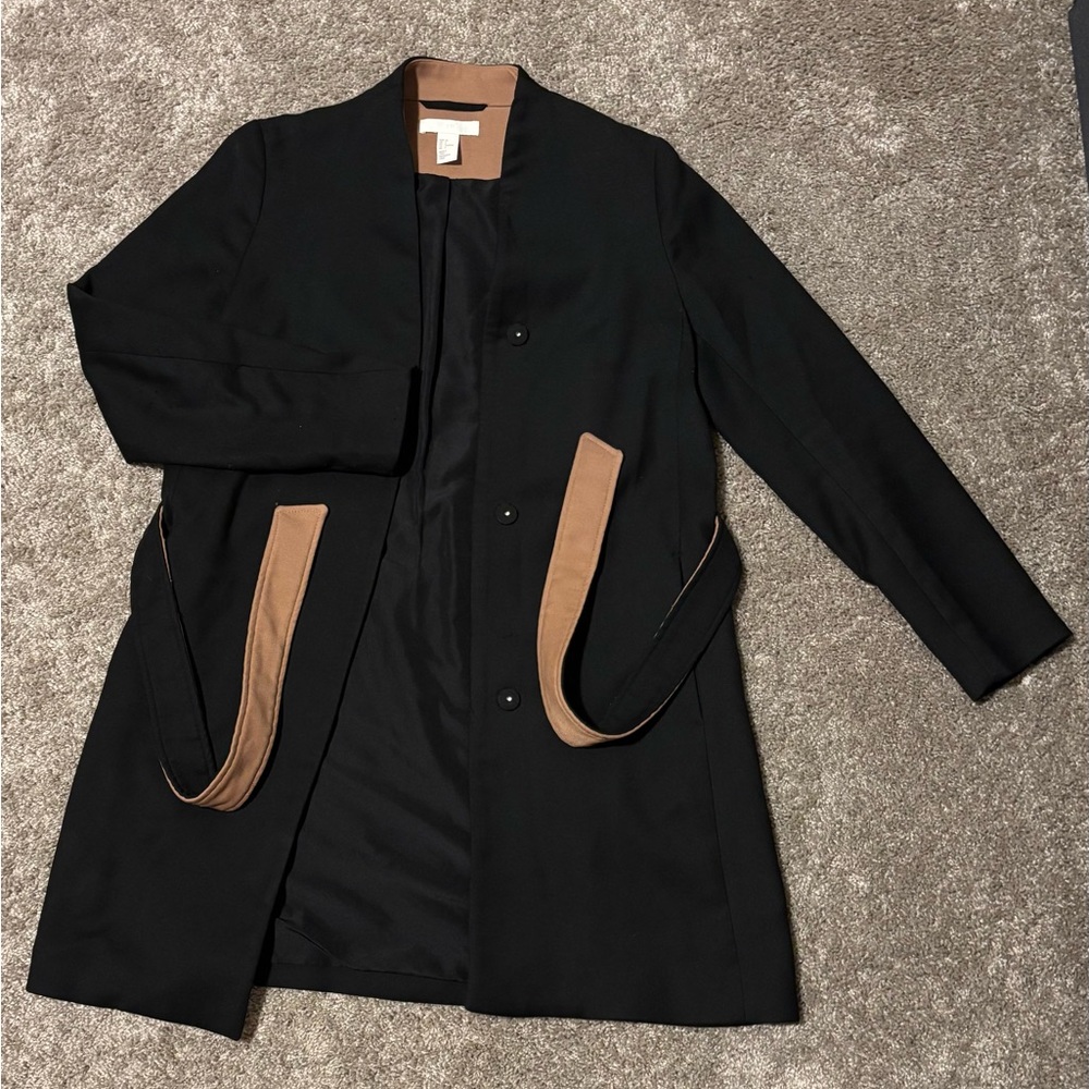 H&M Black Trench Coat with Tan Accents